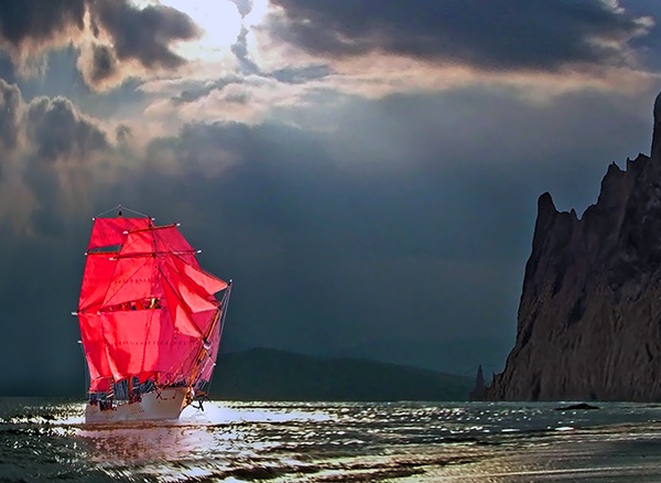 Dawn Crimson sails